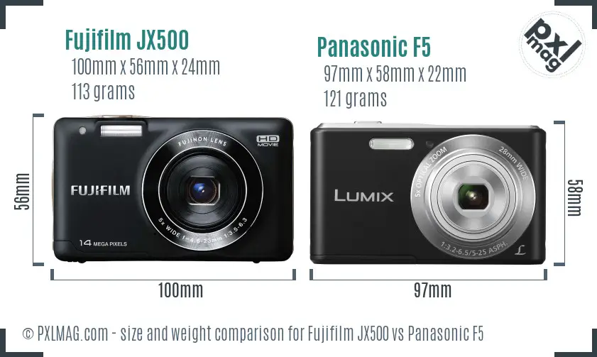 Fujifilm JX500 vs Panasonic F5 size comparison