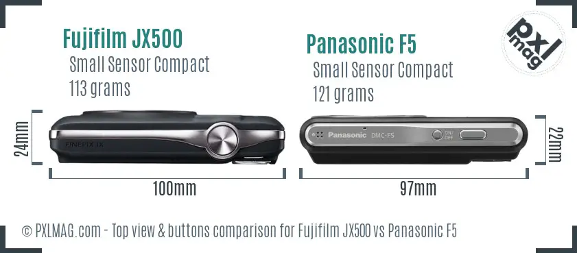 Fujifilm JX500 vs Panasonic F5 top view buttons comparison