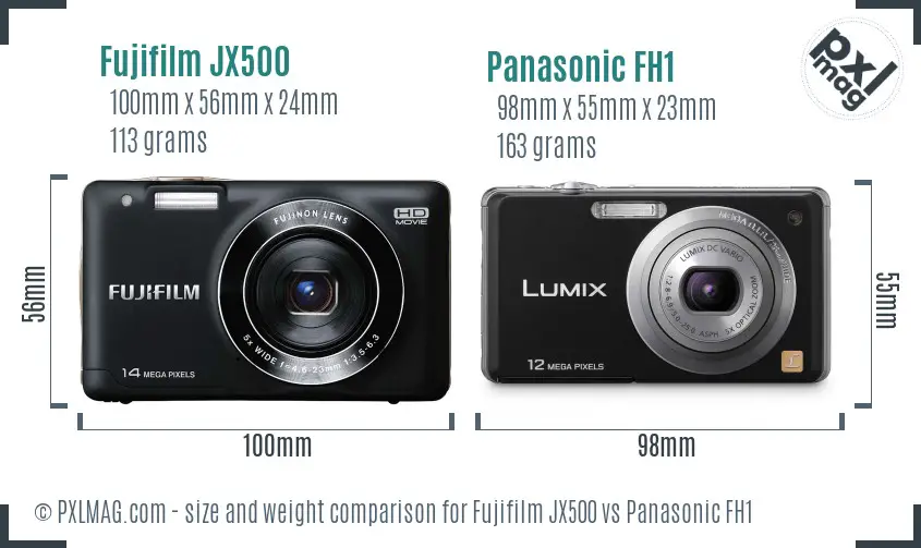 Fujifilm JX500 vs Panasonic FH1 size comparison