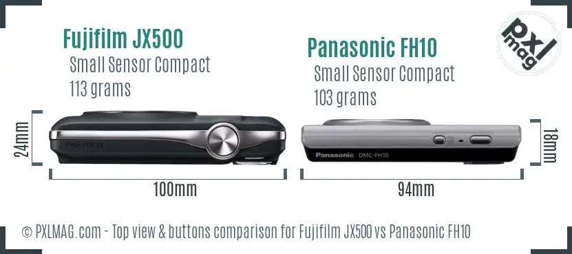 Fujifilm JX500 vs Panasonic FH10 top view buttons comparison