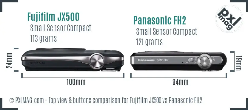 Fujifilm JX500 vs Panasonic FH2 top view buttons comparison Fujifilm JX500 vs Panasonic FH2 top view buttons comparison