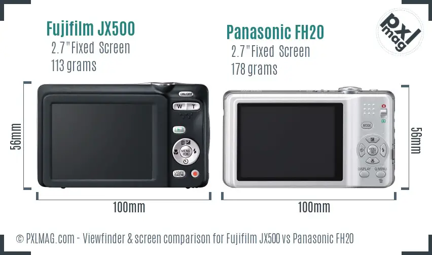 Fujifilm JX500 vs Panasonic FH20 Screen and Viewfinder comparison