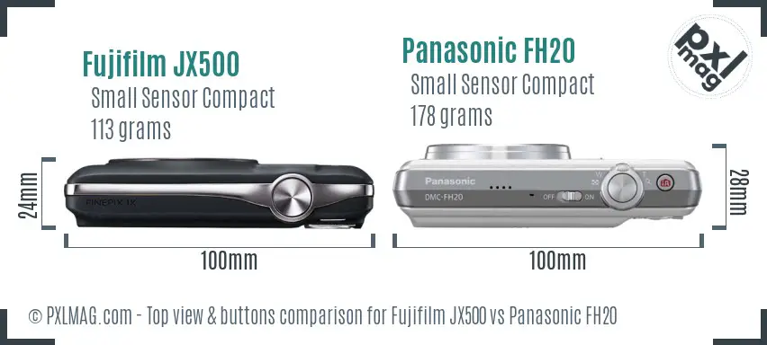 Fujifilm JX500 vs Panasonic FH20 top view buttons comparison