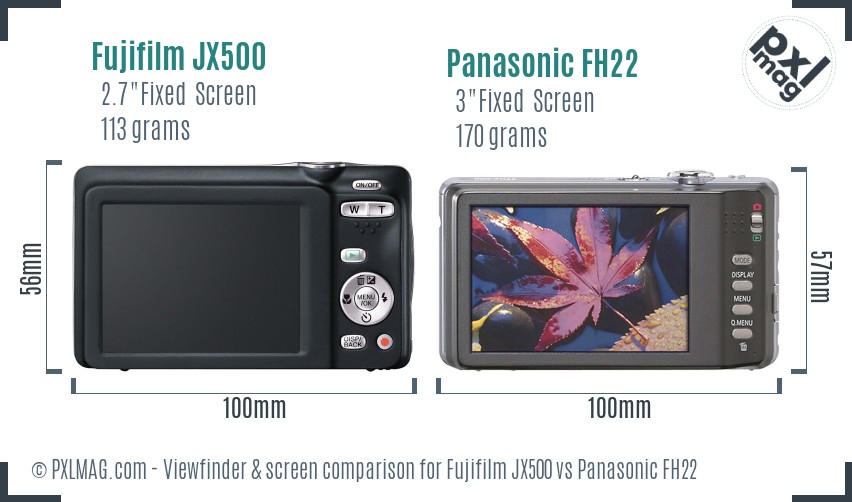 Fujifilm JX500 vs Panasonic FH22 Screen and Viewfinder comparison