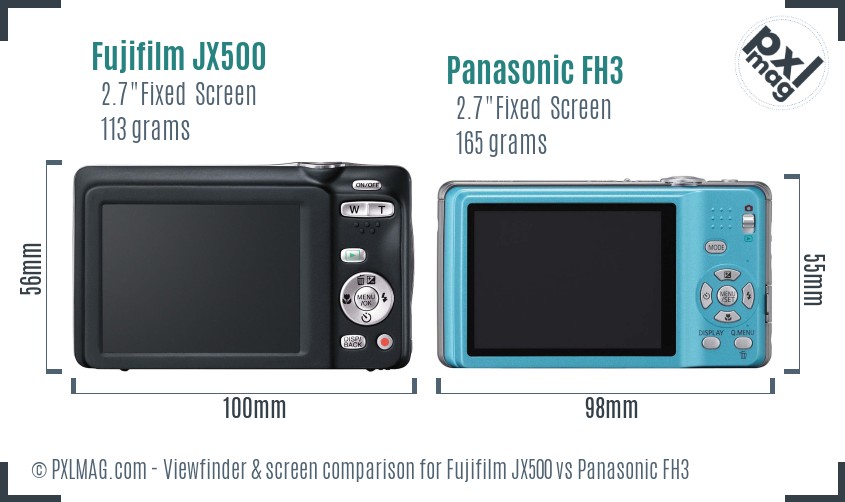 Fujifilm JX500 vs Panasonic FH3 Screen and Viewfinder comparison