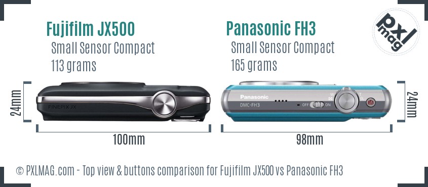 Fujifilm JX500 vs Panasonic FH3 top view buttons comparison