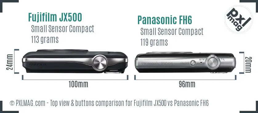 Fujifilm JX500 vs Panasonic FH6 top view buttons comparison