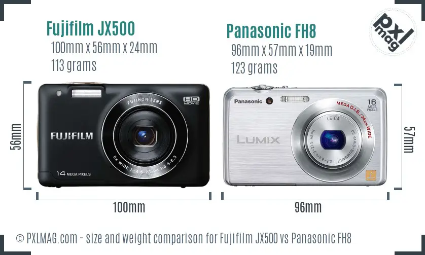 Fujifilm JX500 vs Panasonic FH8 size comparison