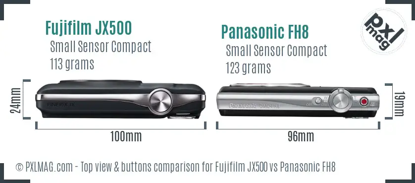 Fujifilm JX500 vs Panasonic FH8 top view buttons comparison