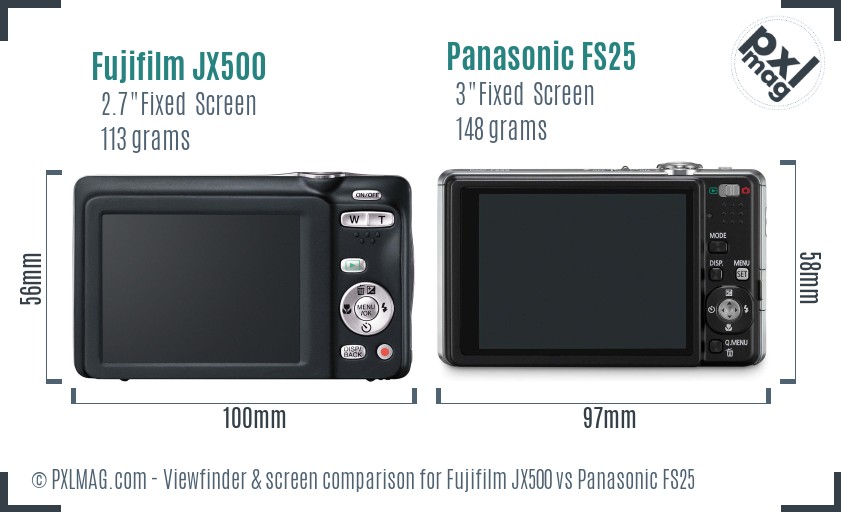 Fujifilm JX500 vs Panasonic FS25 Screen and Viewfinder comparison