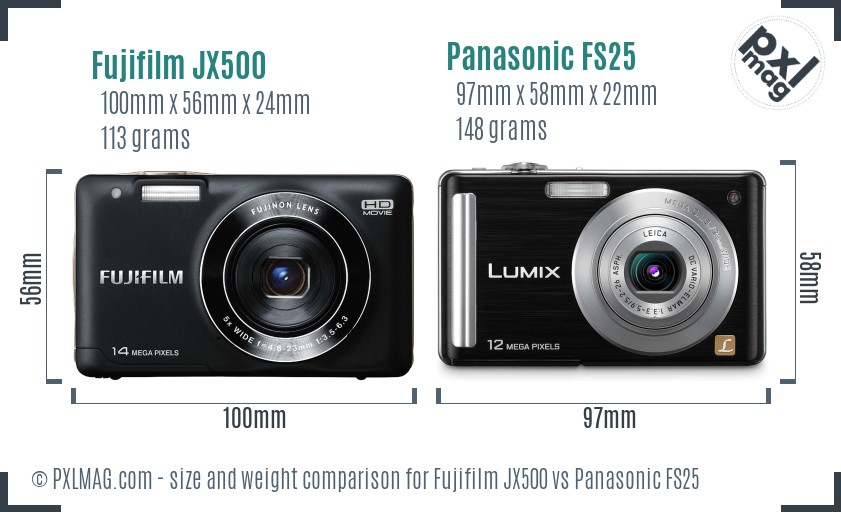 Fujifilm JX500 vs Panasonic FS25 size comparison