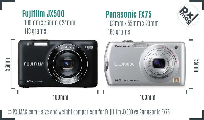 Fujifilm JX500 vs Panasonic FX75 size comparison