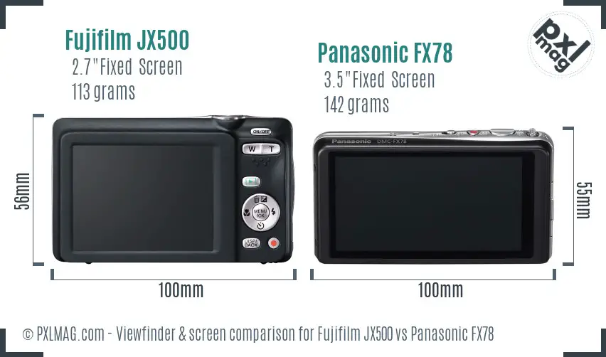 Fujifilm JX500 vs Panasonic FX78 Screen and Viewfinder comparison