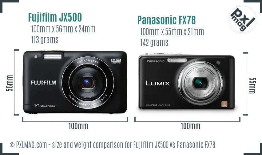 Fujifilm JX500 vs Panasonic FX78 size comparison