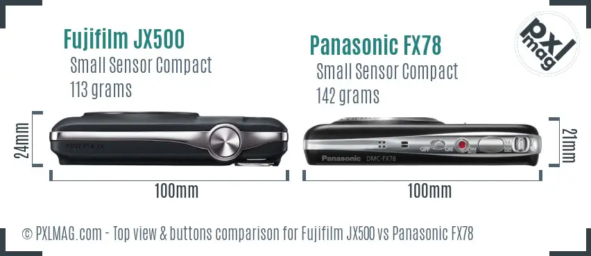 Fujifilm JX500 vs Panasonic FX78 top view buttons comparison