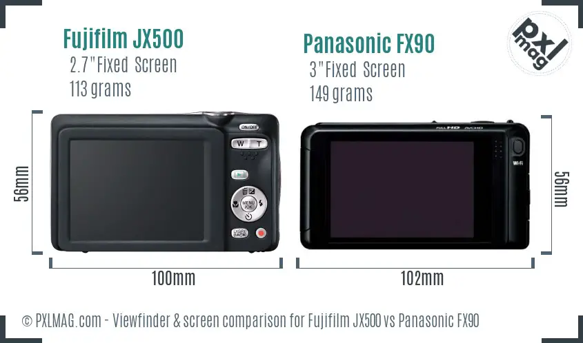 Fujifilm JX500 vs Panasonic FX90 Screen and Viewfinder comparison