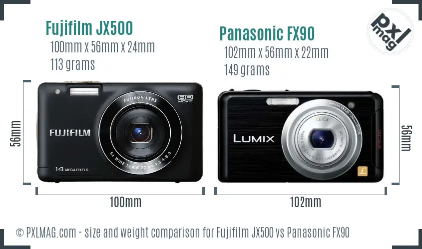 Fujifilm JX500 vs Panasonic FX90 size comparison