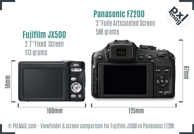 Fujifilm JX500 vs Panasonic FZ200 Screen and Viewfinder comparison