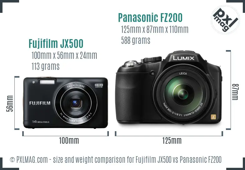 Fujifilm JX500 vs Panasonic FZ200 size comparison