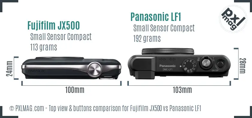 Fujifilm JX500 vs Panasonic LF1 top view buttons comparison Fujifilm JX500 vs Panasonic LF1 top view buttons comparison