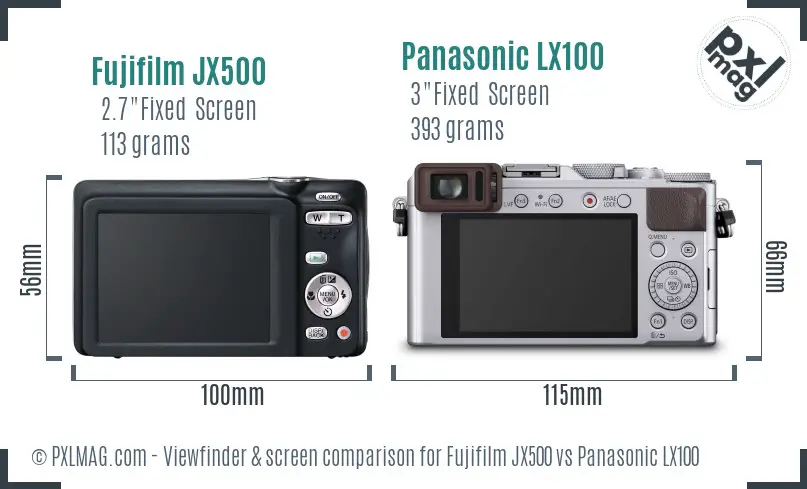 Fujifilm JX500 vs Panasonic LX100 Screen and Viewfinder comparison