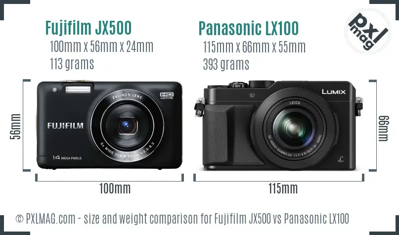 Fujifilm JX500 vs Panasonic LX100 size comparison