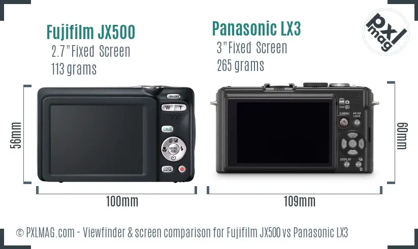 Fujifilm JX500 vs Panasonic LX3 Screen and Viewfinder comparison