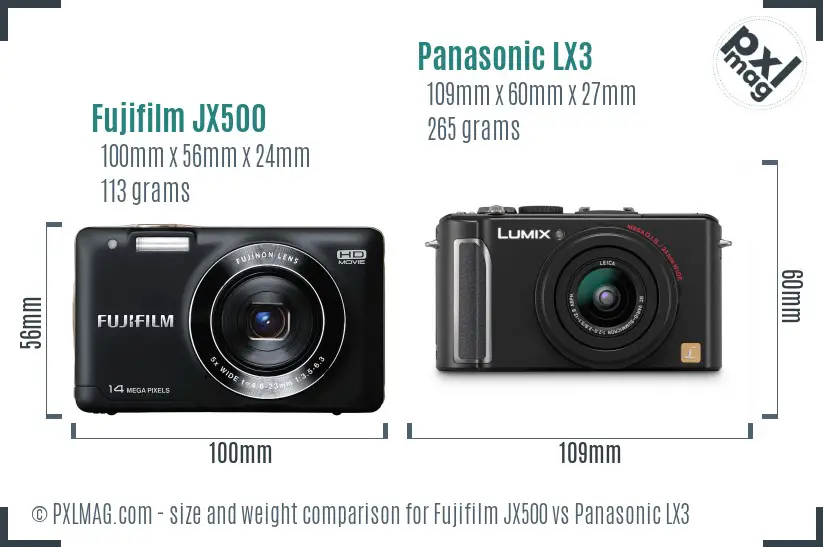 Fujifilm JX500 vs Panasonic LX3 size comparison