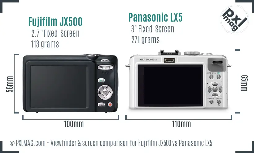 Fujifilm JX500 vs Panasonic LX5 Screen and Viewfinder comparison