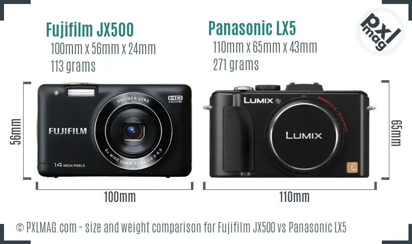 Fujifilm JX500 vs Panasonic LX5 size comparison