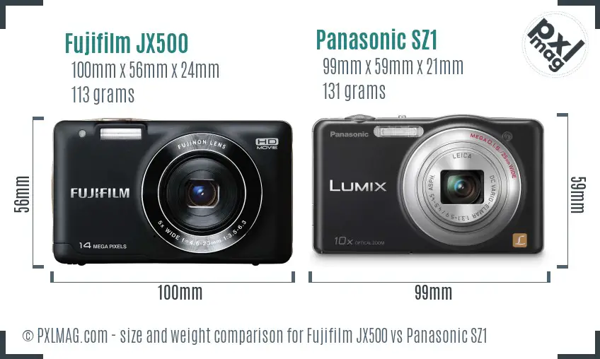Fujifilm JX500 vs Panasonic SZ1 size comparison