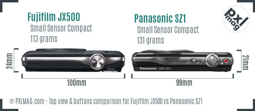 Fujifilm JX500 vs Panasonic SZ1 top view buttons comparison