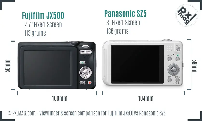 Fujifilm JX500 vs Panasonic SZ5 Screen and Viewfinder comparison