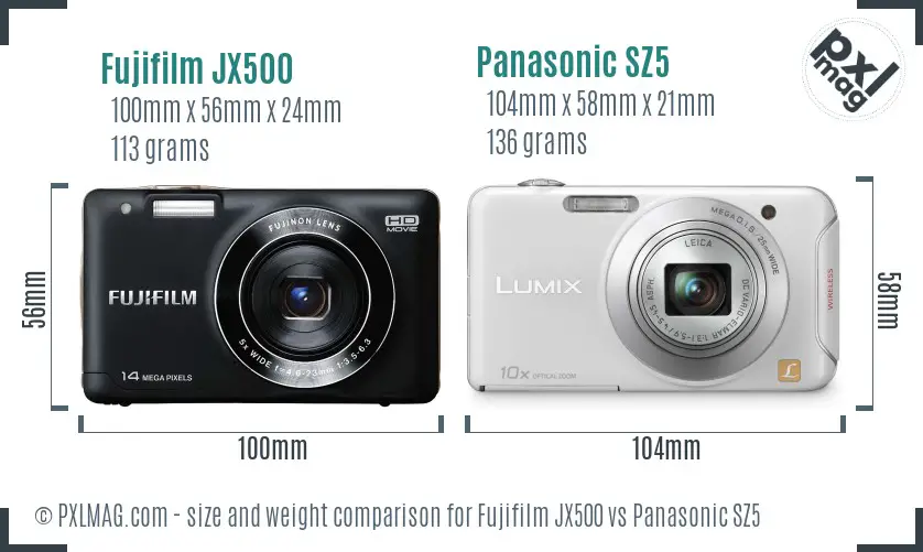 Fujifilm JX500 vs Panasonic SZ5 size comparison