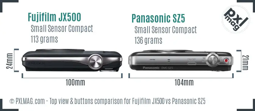 Fujifilm JX500 vs Panasonic SZ5 top view buttons comparison