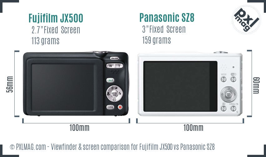 Fujifilm JX500 vs Panasonic SZ8 Screen and Viewfinder comparison