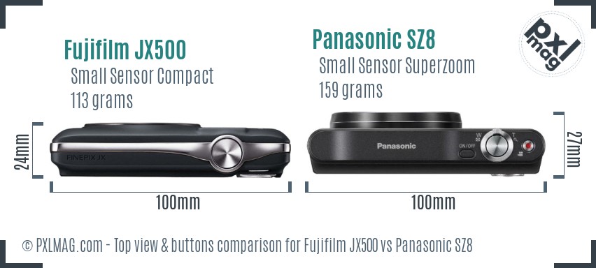 Fujifilm JX500 vs Panasonic SZ8 top view buttons comparison