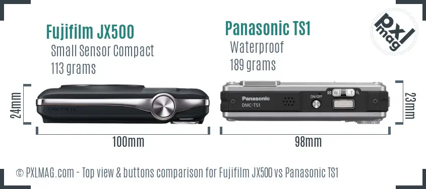 Fujifilm JX500 vs Panasonic TS1 top view buttons comparison