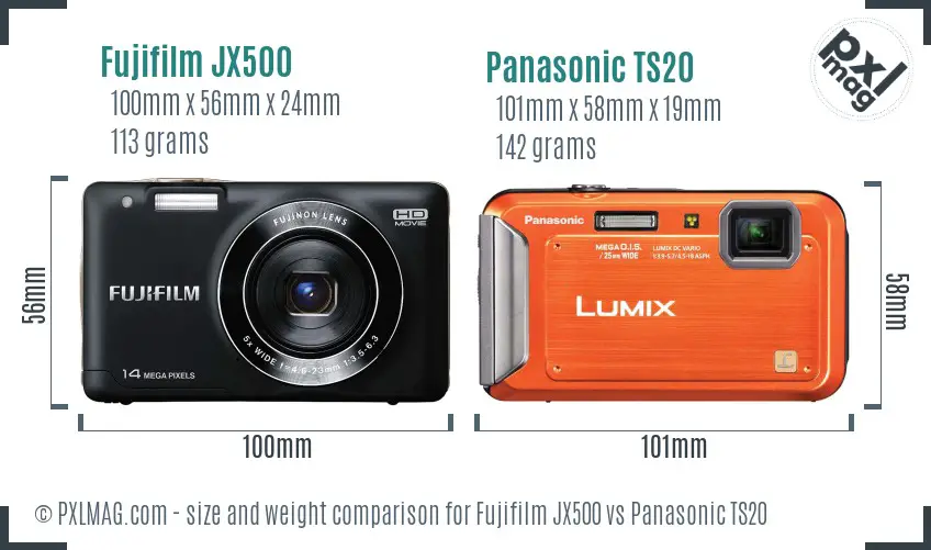 Fujifilm JX500 vs Panasonic TS20 size comparison