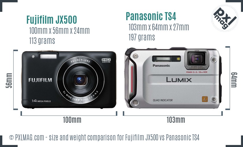 Fujifilm JX500 vs Panasonic TS4 size comparison
