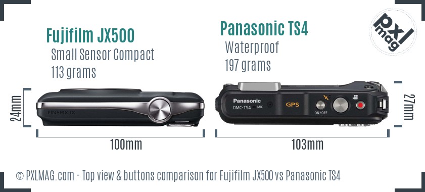 Fujifilm JX500 vs Panasonic TS4 top view buttons comparison