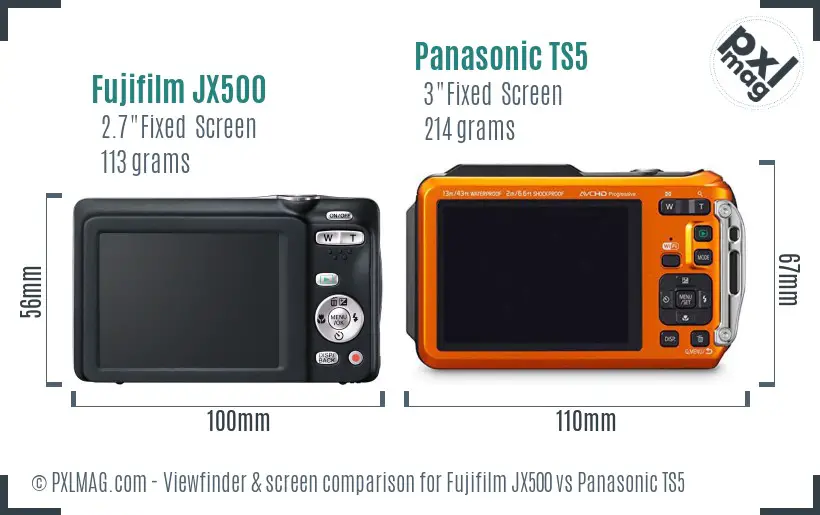 Fujifilm JX500 vs Panasonic TS5 Screen and Viewfinder comparison