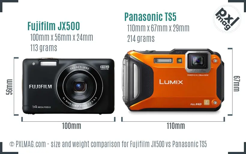 Fujifilm JX500 vs Panasonic TS5 size comparison
