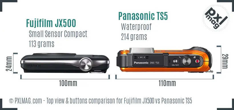 Fujifilm JX500 vs Panasonic TS5 top view buttons comparison