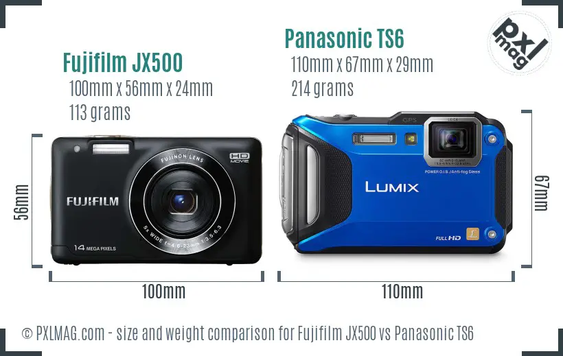 Fujifilm JX500 vs Panasonic TS6 size comparison