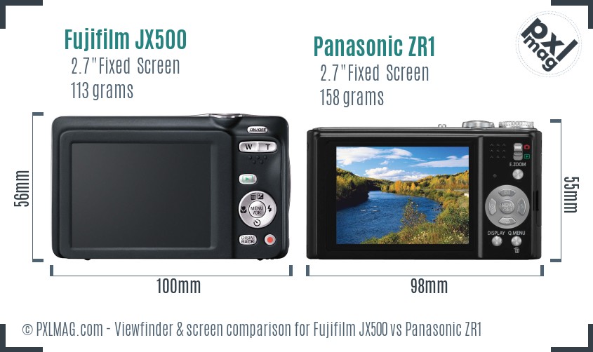Fujifilm JX500 vs Panasonic ZR1 Screen and Viewfinder comparison