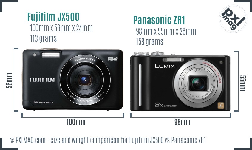 Fujifilm JX500 vs Panasonic ZR1 size comparison