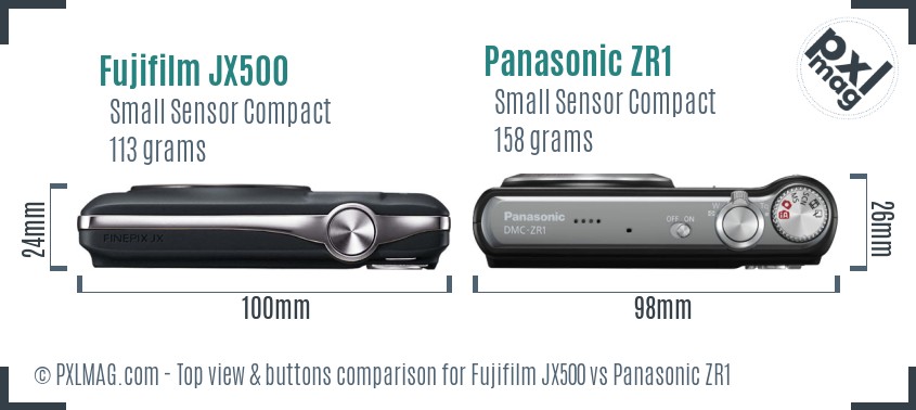 Fujifilm JX500 vs Panasonic ZR1 top view buttons comparison