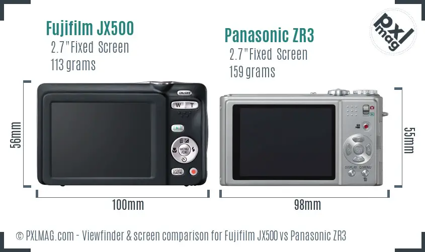 Fujifilm JX500 vs Panasonic ZR3 Screen and Viewfinder comparison Fujifilm JX500 vs Panasonic ZR3 Screen and Viewfinder comparison