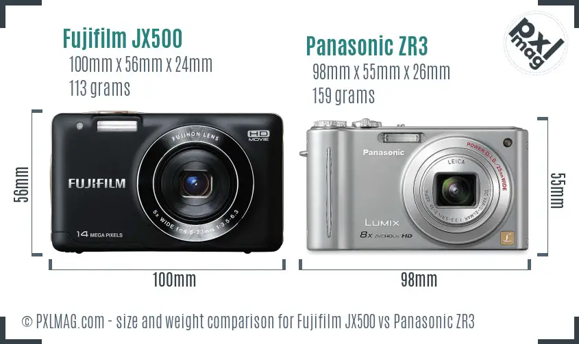 Fujifilm JX500 vs Panasonic ZR3 size comparison Fujifilm JX500 vs Panasonic ZR3 size comparison